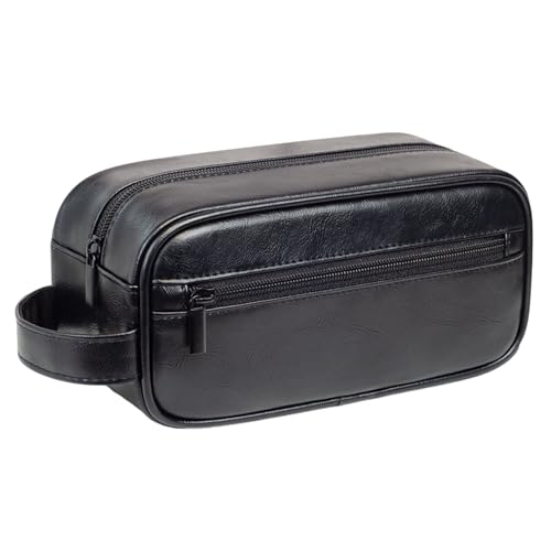 BESTORI Kulturbeutel für Herren aus PU-Leder Waschtasche große wasserdichte Reise-Kosmetiktasche Multifunktionale Reißverschlüssen Make Up Tasche für Toilettenartikel Schwarz von BESTORI