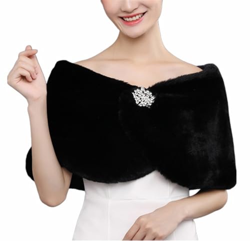 BESTORI Kunstpelz Schal Stola Damen Winter Bolero Wrap Braut Brautjungfern für Hochzeit Abend Festlich Schwarz von BESTORI