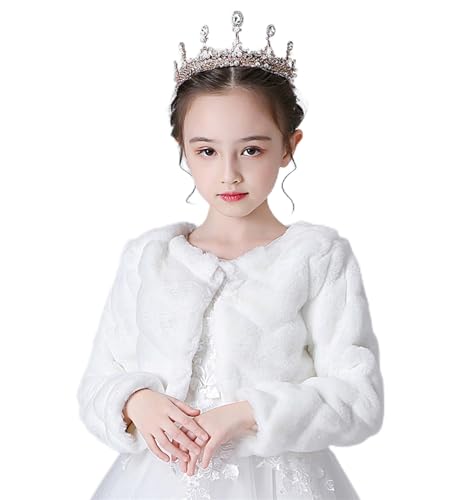 BESTORI Mädchen Prinzessin Kunstpelz Wickelt Schal Bolero Achselzucken Jacke Winter Plüsch Blumenmädchen Jäckchen Umhang für Hochzeit Party von BESTORI