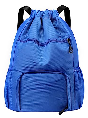 BESTORI Turnbeutel mit Kordelzug Verstellbar Tunnelzug Rucksack Wasserdicht Sportbeutel Fußballtasche mit Reißverschluß und Innentasche für Herren Damen Jugend Blau von BESTORI