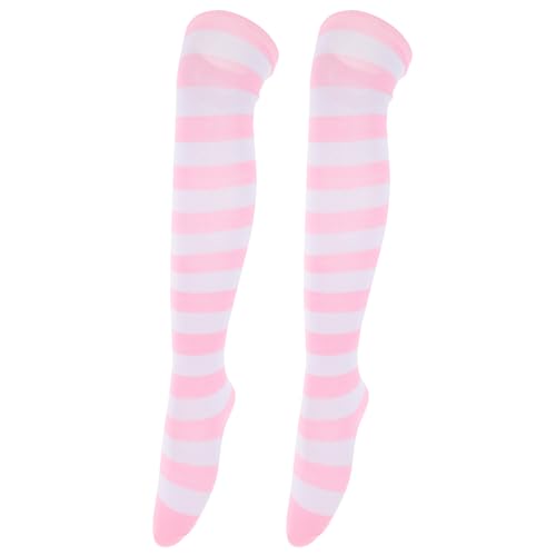 BESTOYARD Breit Streifen Kniestrümpfe Damen Mädchen Overknee Strümpfe 1 Paar (Rosa und Weiß) von BESTOYARD