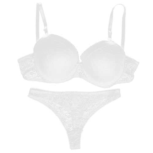 BESTOYARD Damen Spitzen Push up BH Set, sexy Lace Bra und Slip mit Strass Dekor für Frauen 75B (Weiß) von BESTOYARD