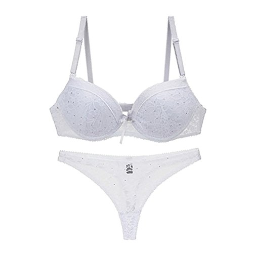 BESTOYARD Damen Spitzen Push up BH Set, sexy Lace Bra und Slip mit Strass Dekor für Frauen 75C (Weiß) von BESTOYARD