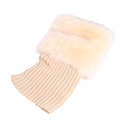 BESTOYARD Frauen Beinlinge häkeln gestrickte Stiefel Manschetten Topper Kunstpelzbesatz warme Fußkettchen Socken freie Größe (beige) von BESTOYARD