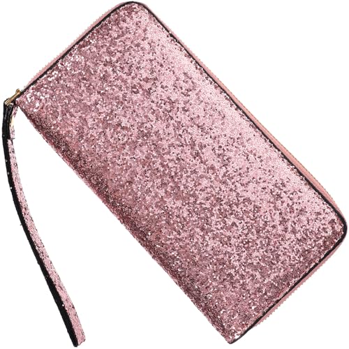 BESTOYARD Lange Reißverschluss Portemonnaie Glitzer Fashion Geldbörse Handtasche mit Handschlaufe für Damen Mädchen (Rosa) von BESTOYARD