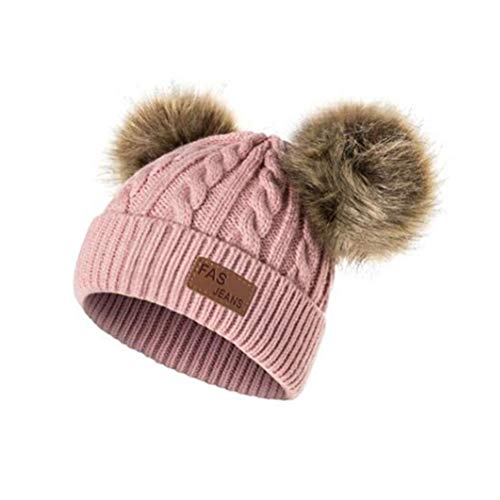 BESTOYARD Mütze Doppel Pompon Strickmützen Herbst Winter warme weiche Häkeln Mützen für Kinder (Pink) von BESTOYARD