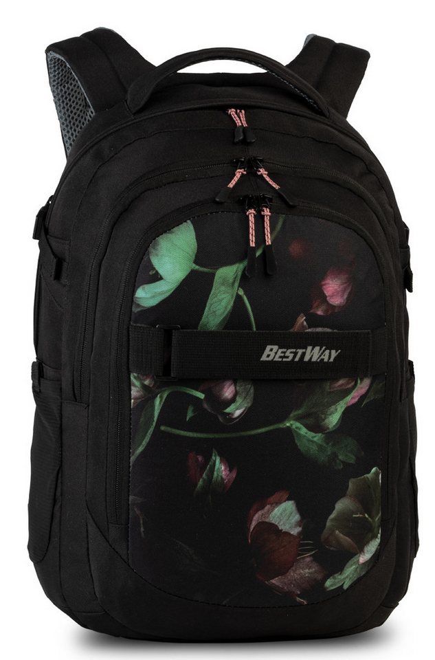 BESTWAY Schulrucksack schwarzer Bestway mit dezentem Blumenmuster, Mädchenmotiv von BESTWAY