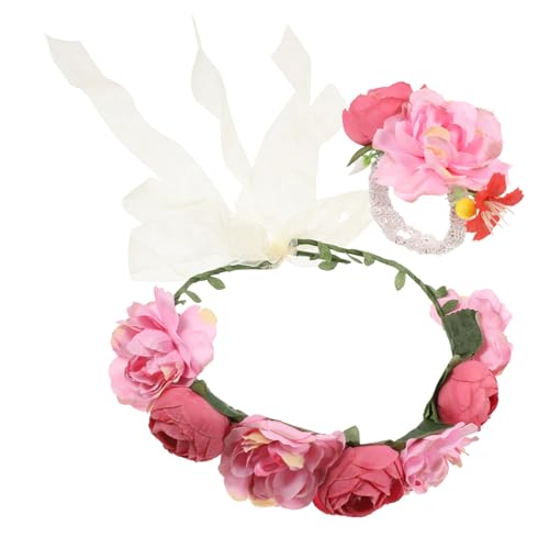 BESTYASH 1 Satz Blumenkranz Set für Braut Leichtes Haarschmuck Set mit Handgelenk Corsage Romantischer Kopfschmuck für Hochzeiten Partys und Besondere Anlässe für Damen und Freundinnen von BESTYASH