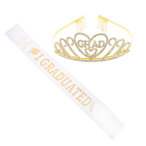 BESTYASH 1 Satz Graduierungs-schultergurte Braut Schärpe Absolvent Schärpe Abschluss-tiara 2022 Abschlussschärpe Tiara-krone Für Mädchen Schleifenkleid Abschlussprinzessin Weiß Satinstoff von BESTYASH