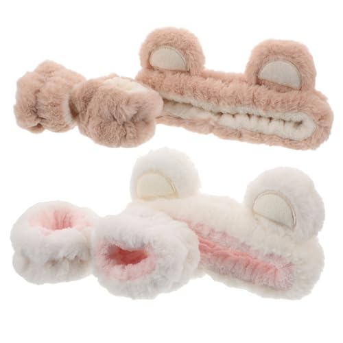 BESTYASH 1 Satz Haarband Set mit Bärenohren Wasserdichtes Plüsch Haarband und Handgelenkband für Hautpflege Make Up und Gesichtswäsche Verstellbar Teilig und Braun von BESTYASH