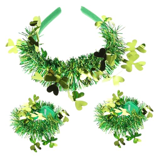 BESTYASH 1satz Grünes Shamrock-stirnband Und Handgelenk-armbänder Patrick's Day Zubehör Haaraccessoires Für Frauen Und Mädchen Festliche Dekoration Für Partys Und Veranstaltungen von BESTYASH