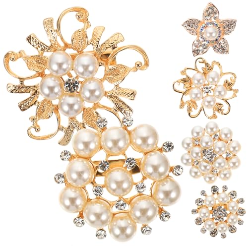 BESTYASH 1 Satz Perlenblumenbrosche Broschennadeln Mit Strassblumen Party Ring Frauengeschenk Hochzeitsschmuck Handgefertigte Perlenbroschen Broschen Für Damen Und Mädchen Legierung 6 Stück von BESTYASH
