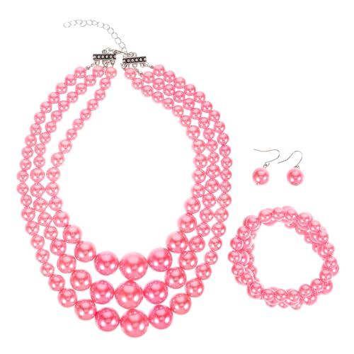 BESTYASH 1 Satz Perlenkette-Set Ohrringe Frauen Charme Armbandperlen Freundeskette schmuck Perlenkette und Armband Frauen Halskette Ohrhänger für Frauen Metall Rosa von BESTYASH
