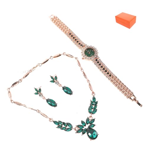 BESTYASH Vintage-uhrenset Für Damen Grüner Schmuck Hochzeit Halskette Ohrringe Armband Uhr von BESTYASH