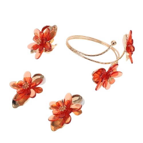 BESTYASH 1 Set Baumeln Ohrringe Blume Armband Offenen Ring Jahrestag Geburtstag Valentinstag Für Frauen Rot von BESTYASH
