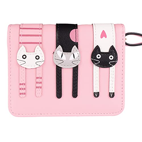 BESTYASH Katzengeldbörse Damen Kleine Geldbörse mit Reißverschluss Multifunktionale Kleiner Geldtasche für Schule Uni und Büro Schwarz PU Material mit Süßem Katzenmuster von BESTYASH