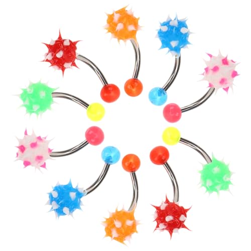 BESTYASH 10 Stück Teiliges Bauchnabelpiercing Bunte Leichte Nabelringe mit Flauschkugel Hautfreundlich und Komfortabel für Damen Festival Party Tanz Schmuck von BESTYASH
