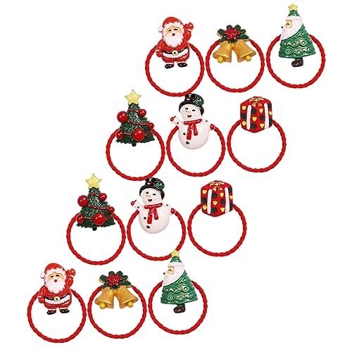 BESTYASH 12 Stück Teiliges Weihnachts Haargummi Set für Mädchen Bunte Elastische Haarbänder mit Weihnachtsmann Schneemann Tannenbaum Komfortabel Vielseitig Kombinierbar für Ponytail von BESTYASH