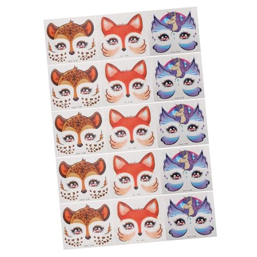 BESTYASH 15 Stück Teiliges Glitzer Tiergesicht Sticker für Süße Fuchs Giraffe Einhorn Motive Einfache Anwendung Festliche Schminkdeko für Kostüm und Themenpartys von BESTYASH
