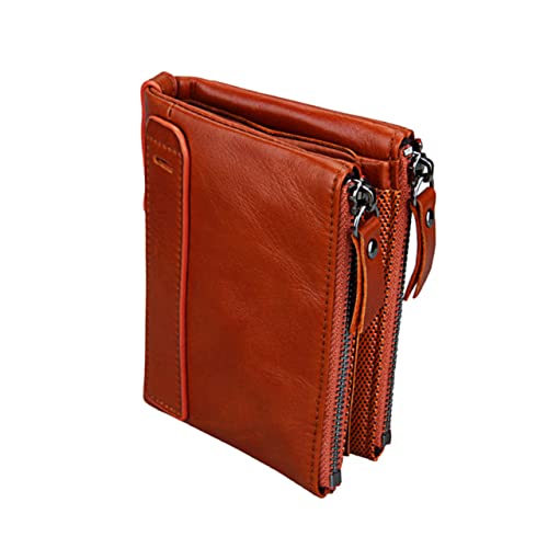BESTYASH 1Stück RFID Herren Geldbörse Echtem mit Reißverschluss Multifunktionale Brieftasche für Karten Münzen Bargeld Kompaktes Portemonnaie Orange von BESTYASH