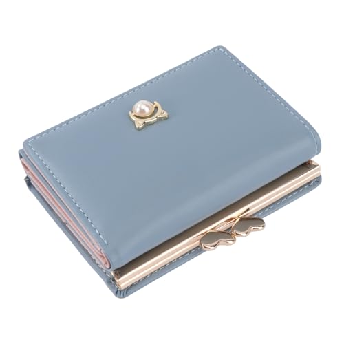 BESTYASH 1stück Damen Geldbörse Aus Pu-Leder Faltbar Kurzes Portemonnaie Mit Fächern Münzfach Und Foto-Fach Elegantes Design Blau Für Reisen Und Alltag von BESTYASH