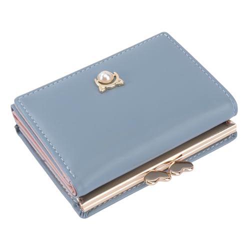 BESTYASH 1stück Foldable Pu Leder Geldbörse Für Damen Kompakte Multi-Karten Brieftasche Blau Mit Perlen-Design Für Reisen Und Täglichen Gebrauch von BESTYASH