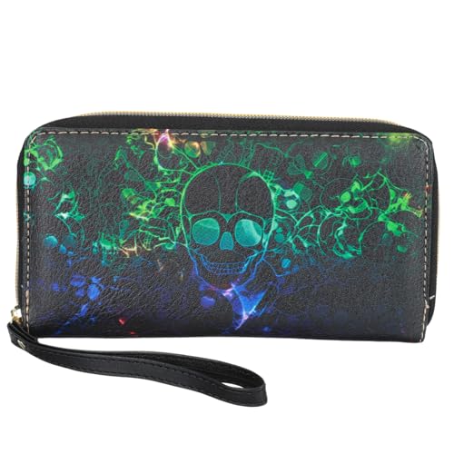 BESTYASH 1stück Kreatives Skull-Muster Geldbörse Buntes Pu Langzeit-Multipurpose Handtasche Mit Reißverschluss Für Damen Für Reisen Shopping Und Alltag von BESTYASH