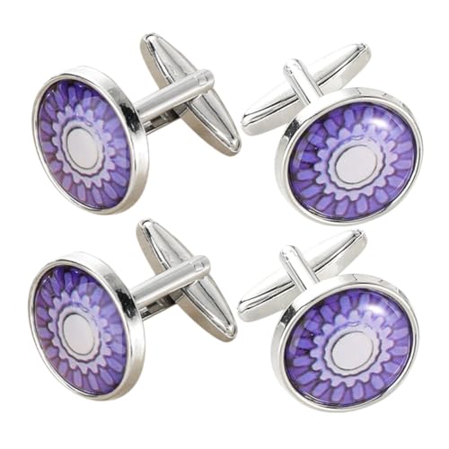 BESTYASH 2 Paare Herren Manschettenknöpfe mit Blumenmuster Formelle Manschettenknöpfe für Hochzeiten und Feierliche Anlässe Französische Knöpfe Strapazierfähigem Material von BESTYASH