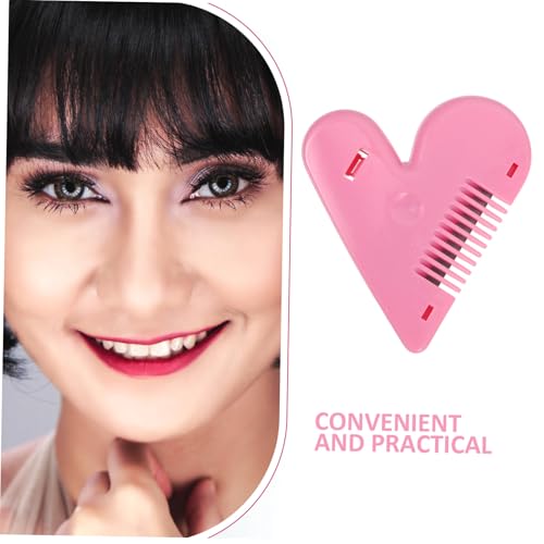 BESTYASH 2stücke Bang-kamm Aus Edelstahl Kunststoff-haarschnittwerkzeug Tragbarer Herzfoermiger Bang-trimmkamm Praktisches Haarfrisierwerkzeug Fuer Frauen Rosa von BESTYASH