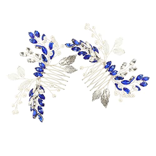 BESTYASH 2 Stck. Hochzeit Kristallhaarkämme Dame Blatt-Strass-Haarkamm Haarkämme für Frauen Strasssteine Styling Braut- Kristallhaarkamm Brauthaar-Seitenkamm Metall Blue von BESTYASH