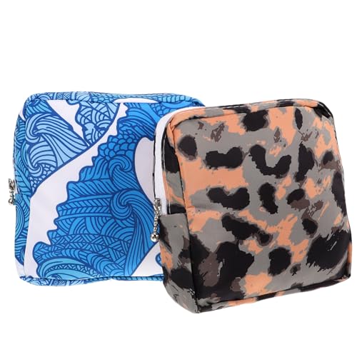 BESTYASH 2 Stck. Hygienebeutel für Damen Aufbewahrungstasche für Menstruationspads Kleine Makeup Reißverschluss Leopardenmuster Wellenmuster von BESTYASH