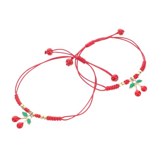 BESTYASH 2stücke Handgefertigte Verstellbare Armbänder Mit Erdbeer Und Kirschakzenten Schutzseil-armband Für Freunde Für Jeden Anlass Und Modische Outfits von BESTYASH