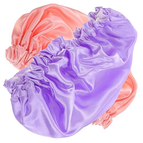 BESTYASH 2 Stück Doppelseitige Satin Haarkappen Wasserdichte Schlafhaube für Damen für Schlaf Elastisch und Lange Haare und Reisen von BESTYASH