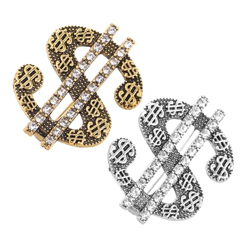 BESTYASH 2stücke Anstecknadel Brosche Mit Dollarsymbol Zinklegierung Für Herren Glitzernd Mit Strasssteinen Kleidungsdekoration Shirts Jacken Hüte Streetwear-events von BESTYASH