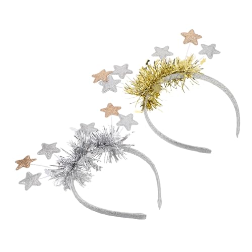 BESTYASH 2 Stück Glitzerndes Stern Stirnband Weihnachts und Silvester Party Haarschmuck Komfortabel Formbeständig Festliche Haarbänder Gold und Silber für Feiertage von BESTYASH