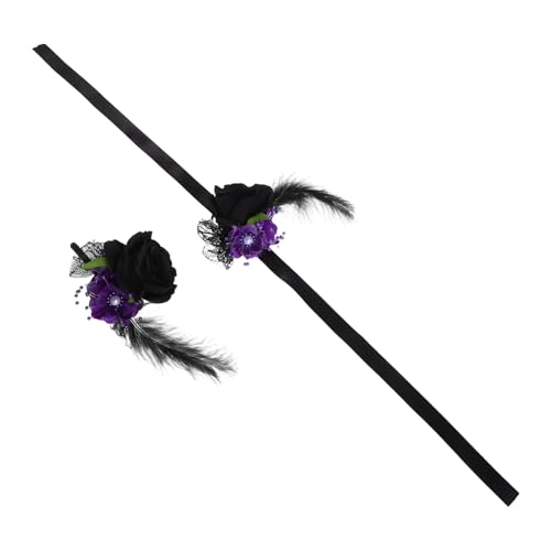 BESTYASH 2 Stück Handgelenk-corsage: Brautjungfern-handgelenk-corsage, Hochzeits-handblume – Halloween, Schwarzes Blumenarmband, Künstliches Blumenarmband Für Braut, Hochzeitsparty von BESTYASH