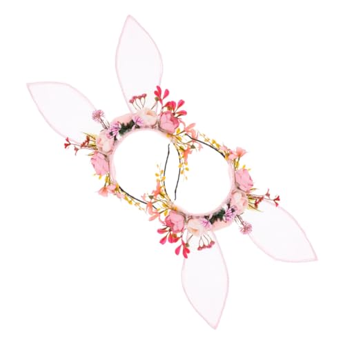 BESTYASH 2stücke Hasenohren-stirnband Mit Blumen-kopfschmuck Ohr-kopfbedeckung Aus Kunstblumen Stirnband Für Halloween-party Geburtstagsfeier Cosplay-accessoire von BESTYASH