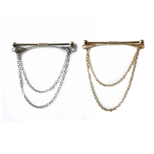BESTYASH 2 Stück Herren Kragennadel Edelstahl Teiliges mit Kette Gold Silber Langlebig Glänzend Rostfrei Modisch für Anzug Hemd Krawatte für Business und Besondere Anlässe von BESTYASH