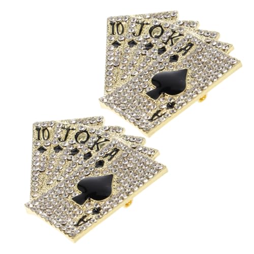 BESTYASH 2 Stück Hip Hop Brosche aus Legierung mit Strass Langlebige Anstecknadel im Spielkarten design Modische Corsage für Damen und Herren Kreative Schmuckdekoration für Anzug und von BESTYASH