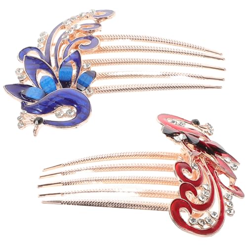 BESTYASH 2stücke Haarkamm Strasssteinen Für Frauen Seitliche Hochzeitsschmuck Kämme Fünfzahn-pfauendesign Strassverzierungen Clip Accessoire Für Braut Und Hochzeit von BESTYASH