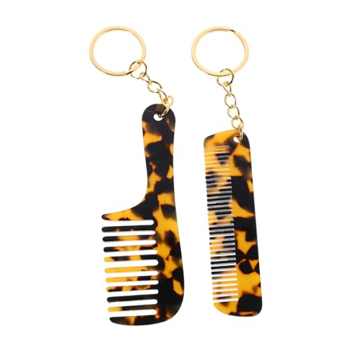 BESTYASH 2stücke Mini-acetat-kamm-schlüsselanhänger Tragbarer Reise-taschenkamm Leopardenmuster-design Multifunktionaler Schlüsselanhänger Für Frauen von BESTYASH
