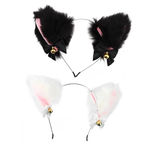 BESTYASH 2 Stück Katzenohren Haarreif für Cosplay Partys Plüsch Haarband mit Glocken für Festivals Halloween Geburtstagsfeiern Mehr Kopfbedeckung für Damen von BESTYASH