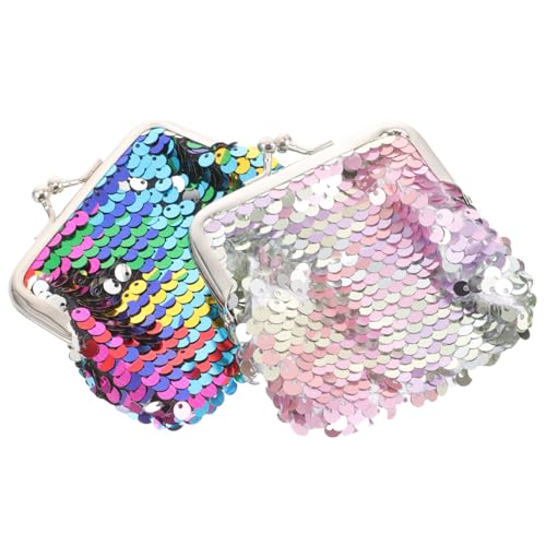BESTYASH 2 Stück Kleine Damen Geldbörse mit Doppelseitigen Pailletten Praktisches Münzfach Kiss Lock Verschluss Modisch und Langlebig für Münzen Schlüssel und Kleingeld von BESTYASH