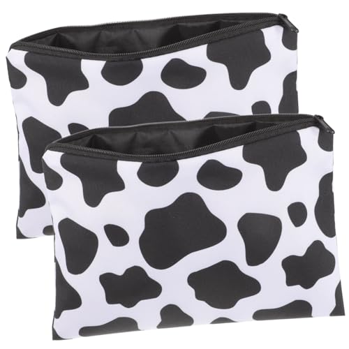 BESTYASH 2 Stück Kosmetiktasche Damen Großes Fassungsvermögen Reise Schminktasche mit Reißverschluss Schwarz-weiß Kuhmuster Multifunktionaler Kulturbeutel für Kosmetik und Toilettenartikel von BESTYASH