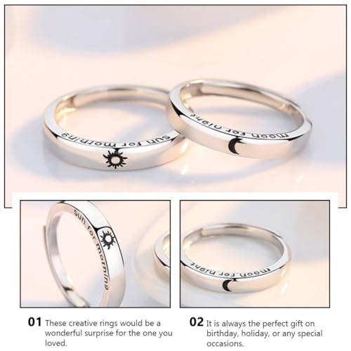 BESTYASH 2 Stück Kreative Silberringe Sonne Mond Design Verstellbar Modisch Langlebig Damen Herren Schmuck Geschenk für Verlobung Festival Party Alltag von BESTYASH