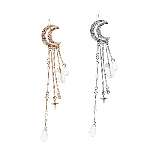 BESTYASH 2 Stück Mädchen Haaraccessoires mit Funkelnden Strass Haarspangen und Quasten Haarclips Haarschmuck für Hochzeiten und Besondere Anlässe Gold und Silber von BESTYASH