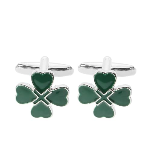BESTYASH 2 Stück Manschettenknöpfe Herren Irisches Herz Vierblättriges Kleeblatt Design Langlebig und Vielseitig für Business Party und Formelle Anlässe Stilvolles St Patricks Day von BESTYASH
