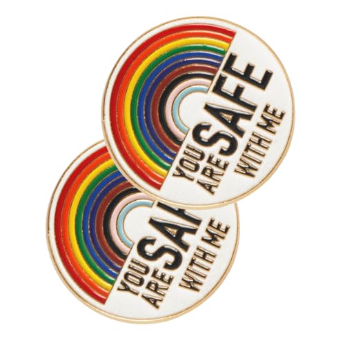 BESTYASH 2 Stück Metallic Emaille Broschennadeln Langlebige Regenbogen Buchstaben Anstecker You Are Safe With Me Modische Schmuckabzeichen für Kleidung Rucksäcke Schals Vielseitig und von BESTYASH