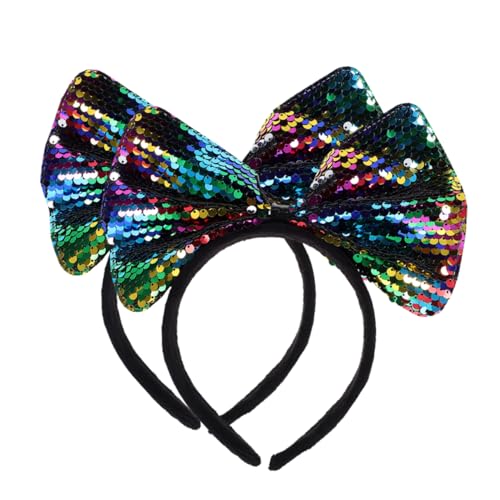 BESTYASH 2stücke Pailletten Stirnband Mit Schleife Cosplay Kopfschmuck Festival Haarband Dekorativ Haarschmuck Party Stirnbänder Bogen Haar Bands von BESTYASH