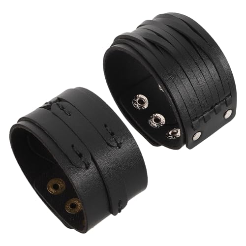 BESTYASH 2 Stück Punk Herren Armband aus Robustem PU mit Nieten Breit und Verstellbar Vintage Stil Maskulines Design für Alltag und Besondere Anlässe von BESTYASH